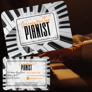 Cartão De Visita Piano Moderno Espirais Laranja Preto e Branco