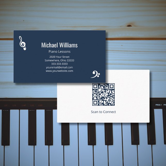 Cartão De Visita Piano Música Lições QR código Marinho azul (Criador carregado)