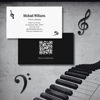 Cartão De Visita Piano Música Lições Treble Bass Clef