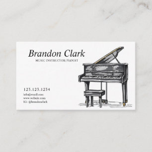 Cartão De Visita Piano Preto e Branco do Sketch com Bench