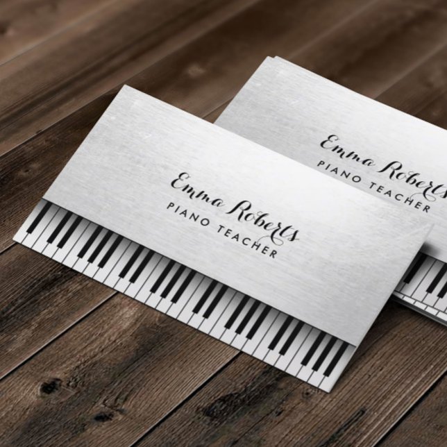 Cartão De Visita Piano Professor de Música Branca Elegante (Criador carregado)