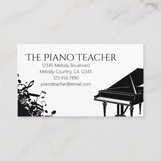 Cartão De Visita Piano Teacher Pianista Musical (Frente)