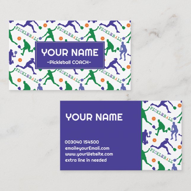 Cartão De Visita Pickleball silhouettes em branco (Frente/Verso)