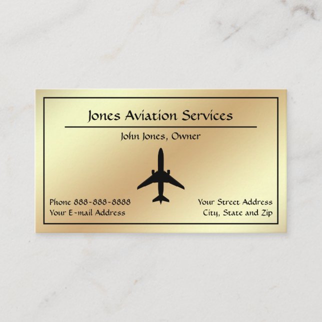 Cartão De Visita Pilot Aviation Service Jet Plane Business Card (Frente)