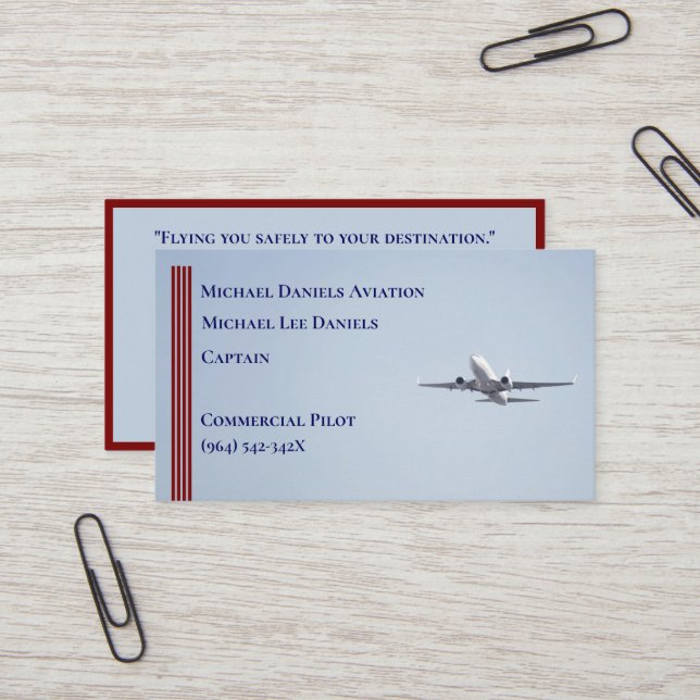 Cartão De Visita Piloto Capitão Avião Comercial Red Strips (Frente/Verso In Situ)