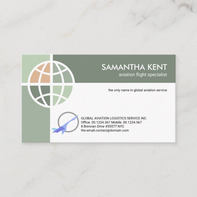 Cartão De Visita Piloto de Aviação de Conexões Globais Green Shades (Frente)