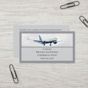 Cartão De Visita Piloto de avião comercial branco de cinza