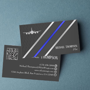 Cartão De Visita Piloto de Código QR Profissional Aviação Estilosa
