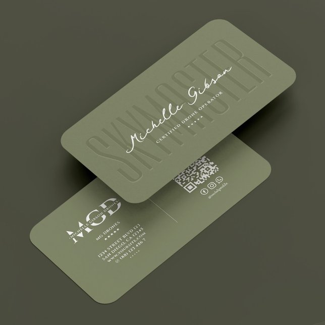 Cartão De Visita Piloto de Drone UAV Sage Modern Elegante (UAV Drone Pilot Operator Elegant Sage Modern Business Card
)