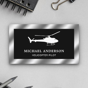 Cartão De Visita Piloto de Helicóptero de Aço Metálico Preto e Bran