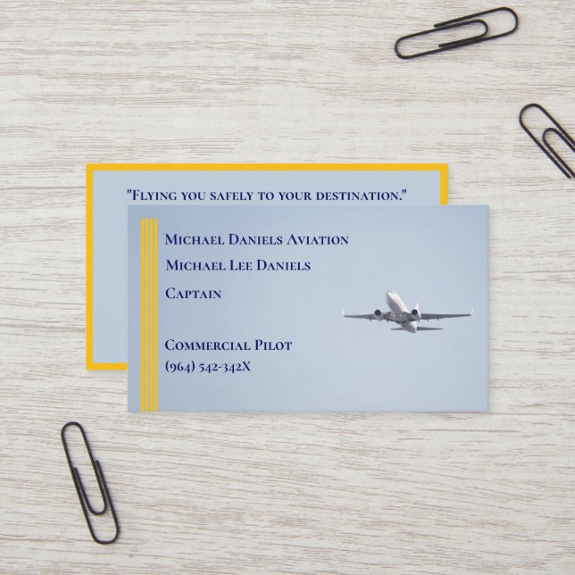 Cartão De Visita Piloto do Capitão Avião Comercial de Stripes Amare (Frente/Verso In Situ)