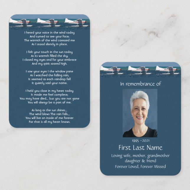 Cartão De Visita Piloto Memorial Photo Bush Airplane Keepsasaame (Frente/Verso)