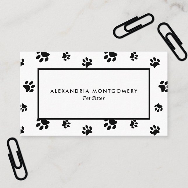 Cartão De Visita Pinça Preta Imprime Coletor de Pet Profissional (Black Paw Prints Professional Pet Sitter Business Card)