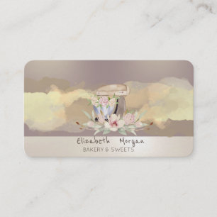 Cartão De Visita Pincel Aquarela Flores Misturador Bolo Retro