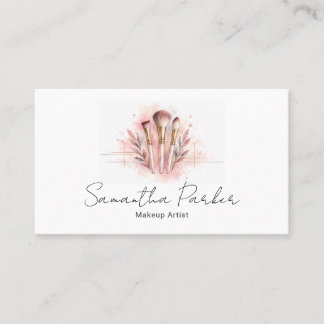 Cartão De Visita Pincel de Maquiagem Aquarela Rosa Bege