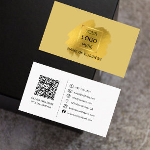 Cartão De Visita Pincel de Ouro Código QR & Ícone de Mídia Social  