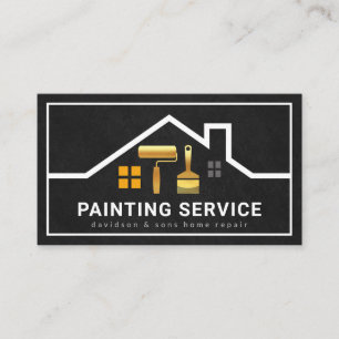 Cartão De Visita Pincel Dourado do Quadro de Construção do Telhado 