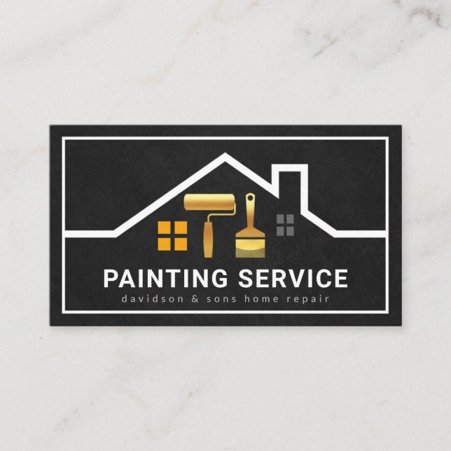 Cartão De Visita Pincel Dourado do Quadro de Construção do Telhado  (Frente)