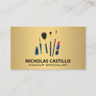 Cartão De Visita Pincel metálico Dourado Pincéis de maquiagem