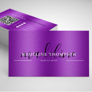 Cartão De Visita Pincel Metálico Roxo Código QR do Script de Aço
