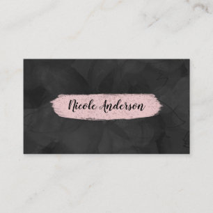 Cartão De Visita Pincel Moderno Glam Floral Aquarela Preto e Rosa