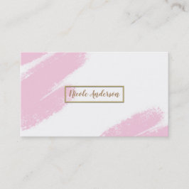 Cartão De Visita Pincel Moderno Minimalista Rosa Branco e Dourado
