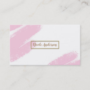 Cartão De Visita Pincel Moderno Minimalista Rosa Branco e Dourado