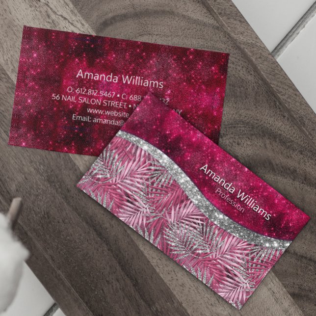 Cartão De Visita Pincel pincelado pinto fúcsia relha deixa monogram (Criador carregado)
