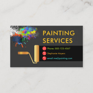 Cartão De Visita Pincel Rolo Dourado Pintura Salpico de Tinta