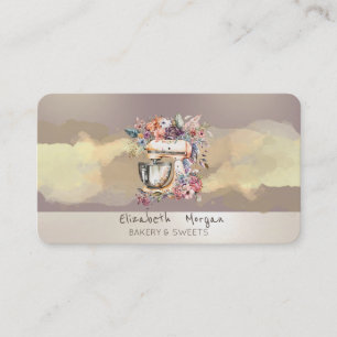 Cartão De Visita Pincelada de Aquarela Misturador de Bolo Floral