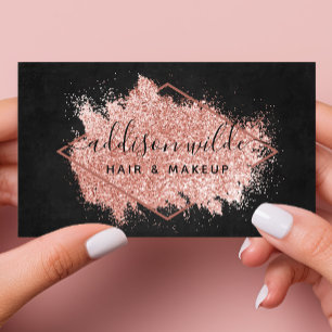 Cartão De Visita Pincelada de Pincel com Brilho em Rose Gold Geomét