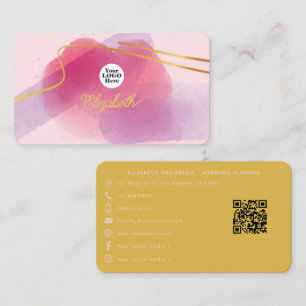 Cartão De Visita Pinceladas Elegantes Rosa e Dourado