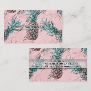 Cartão De Visita Pineapple Pink Marble Swirn Modern Tropical Chic