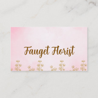 Cartão De Visita pink and gold cute watercolor floral business card