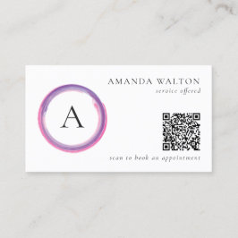 Cartão De Visita Pink and Purple Monogram QR Code Modern