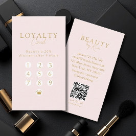 Cartão De Visita Pink & Beige-Gold  Minimal Salon QR Code Loyalty