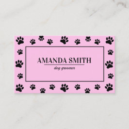 Cartão De Visita Pink & Black Paw Prints Dog Groomer Business Card