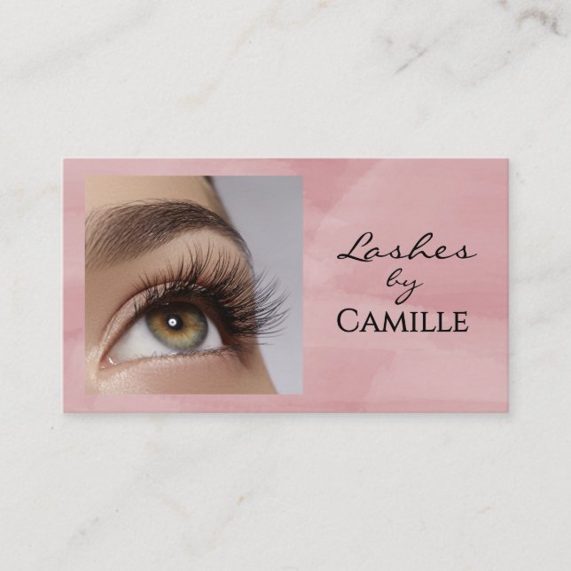 Cartão De Visita Pink Black Script Photo Lashes Business Card (Frente)