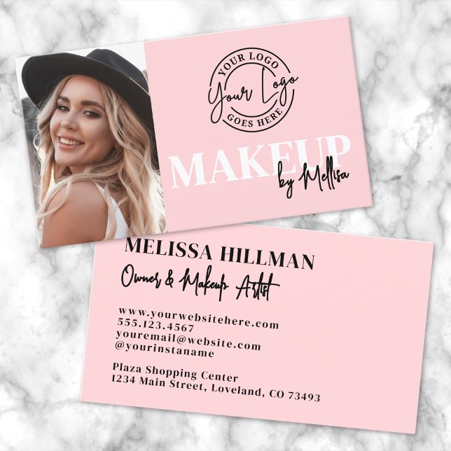 Cartão De Visita Pink Black Script Photo Logo Makeup (Pink Black Script Photo Logo Makeup Business Card )