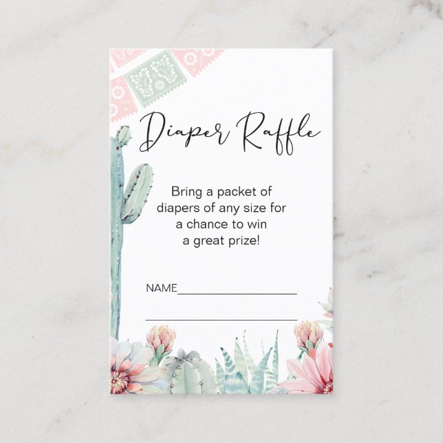 Cartão De Visita Pink Cactus Fiesta Themed Fralda Raffle Insert (Frente)