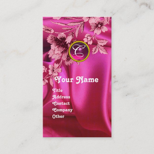 CARTÃO DE VISITA PINK CARNAÇÕES DE FUCHSIA PALHEIRA, GEM MONOGRAMA (Frente)