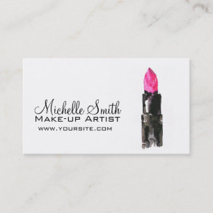 Cartão De Visita Pink chic e batom preto de aquarela Maquiagem