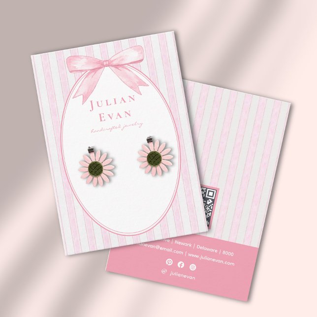 Cartão De Visita Pink Coquette Preppy Stripe Jewelry Display (Pink Coquette Preppy Stripe Jewelry Display Business Card)