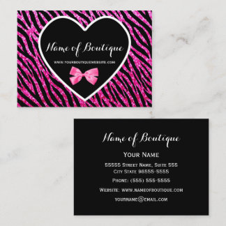 Cartão De Visita Pink e Black Glam Zebra FAUX Glitz Boutique