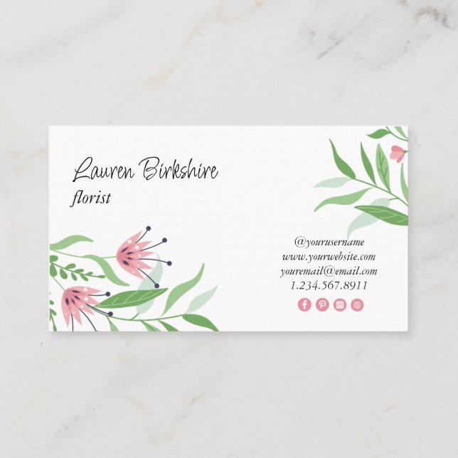 Cartão De Visita Pink Floral Business Card (Verso)
