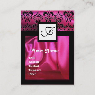 CARTÃO DE VISITA PINK FUCHSIA SILK DAMASK CLOTH , MONOGRAMA QUADRAD