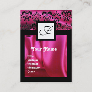 CARTÃO DE VISITA PINK FUCHSIA SILK DAMASK CLOTH , MONOGRAMA QUADRAD