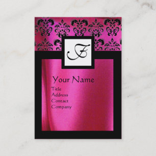 CARTÃO DE VISITA PINK FUCHSIA SILK DAMASK CLOTH , MONOGRAMA QUADRAD