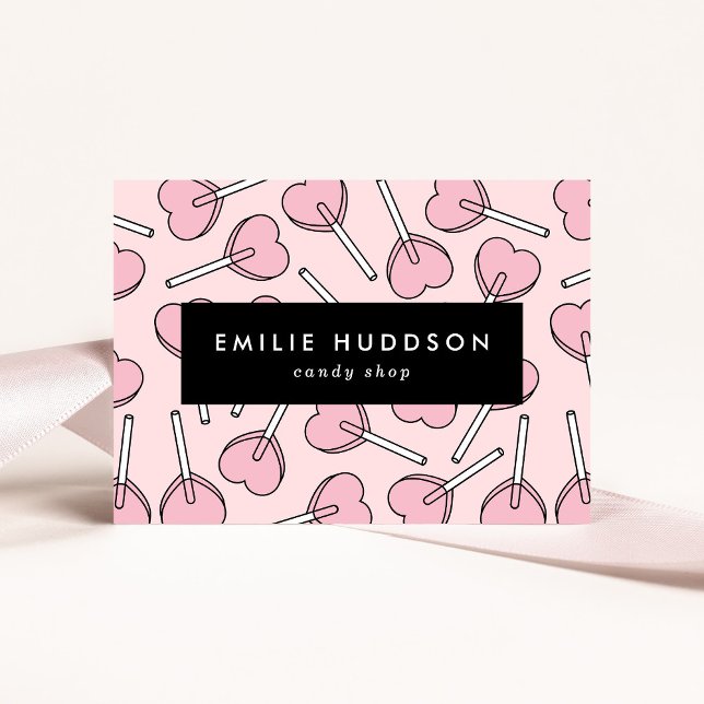 Cartão De Visita Pink Lollipops, Heart Lollipops, Lolly, Candy Shop (Criador carregado)