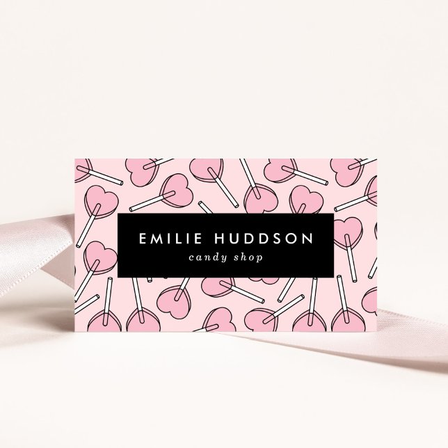 Cartão De Visita Pink Lollipops, Heart Lollipops, Lolly, Candy Shop (Criador carregado)